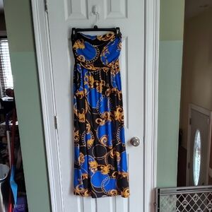 Blue and Black Strapless Maxi Dress